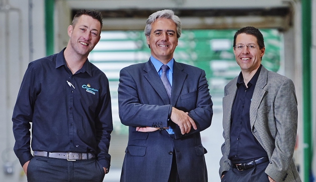 Steve Galbraith operations director, Quantum Mouldings, Mark Garnier MP for Wyre Forest and Peter Wooldridge MD, Quantum Mouldings